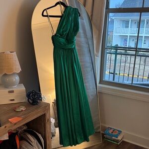 Bronx and Banco Emerald Green One-Shoulder Gown